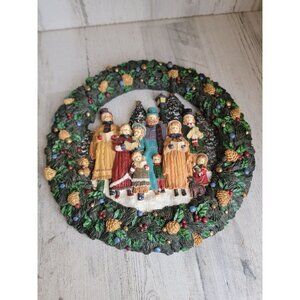 Vintage joann wreath winter scene‎ resin Xmas home decor hanging